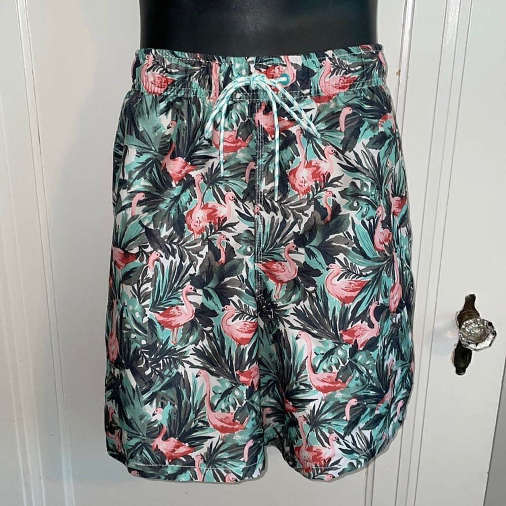 NWT Goodfellow &‎ Co pink flamingos swim trunks